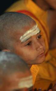 A young monk at the Ganga Aarti at the Parmath Ashram in Rishikesh